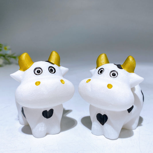 2.4" White Jade Cow Carving For Decoration Crystal Healing Bulk Wholesale