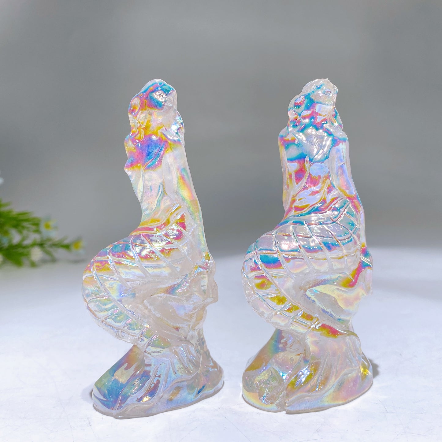 3.8" Aura Clear Quartz Mermaid Carving Crystal Healing Bulk Wholesale