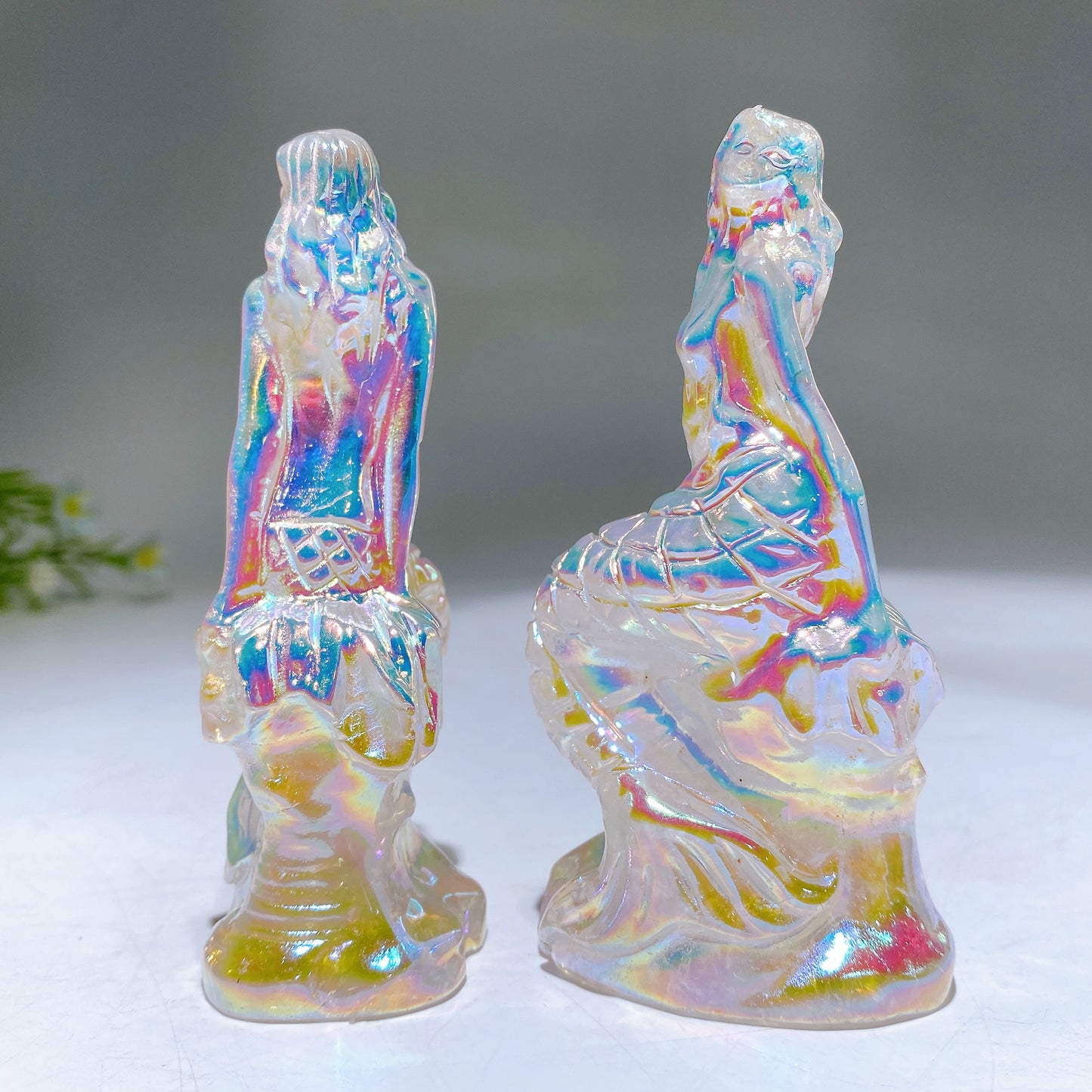 3.8" Aura Clear Quartz Mermaid Carving Crystal Healing Bulk Wholesale