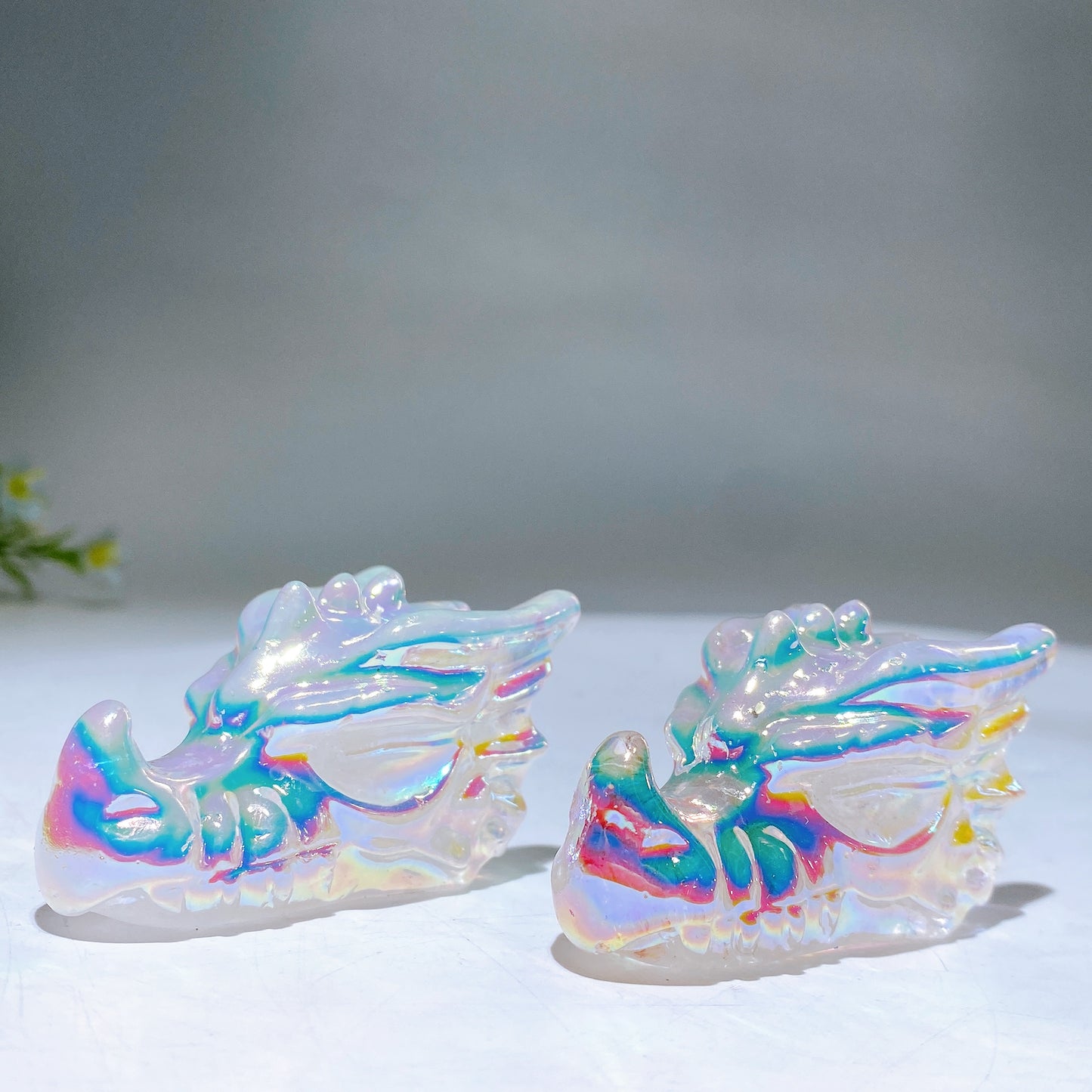 2.3" Aura Clear Quartz Dragon Head Carving Crystal Healing Bulk Wholesale