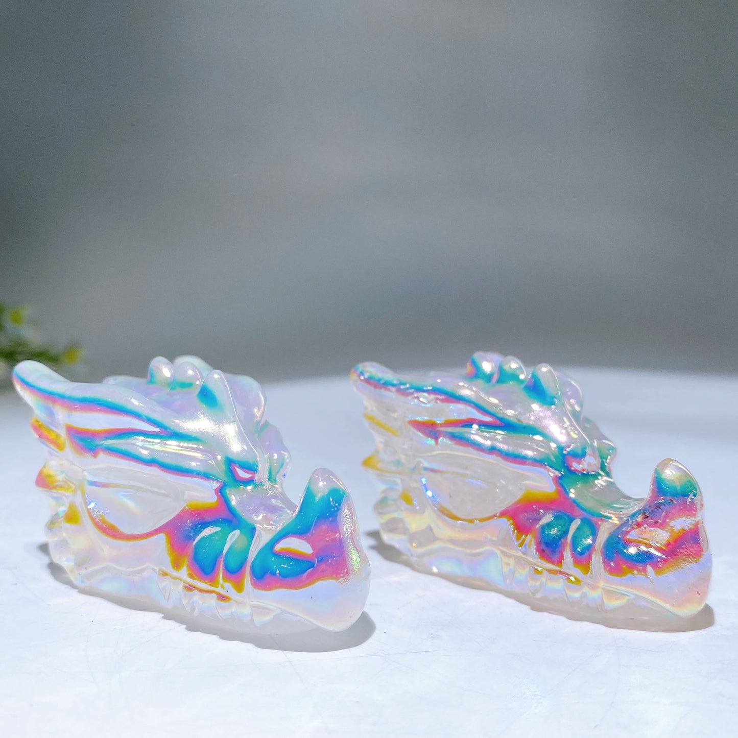 2.3" Aura Clear Quartz Dragon Head Carving Crystal Healing Bulk Wholesale