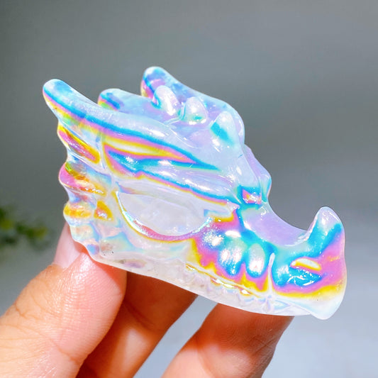 2.3" Aura Clear Quartz Dragon Head Carving Crystal Healing Bulk Wholesale