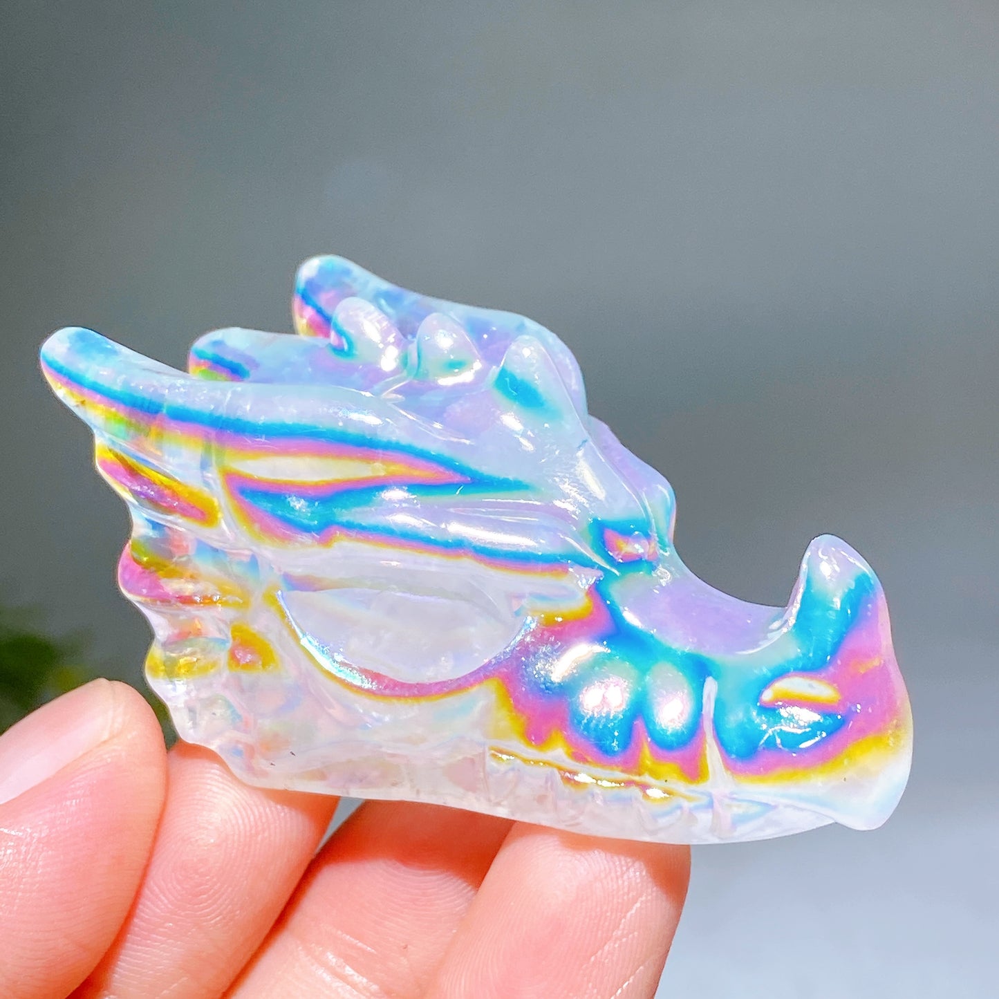 2.3" Aura Clear Quartz Dragon Head Carving Crystal Healing Bulk Wholesale