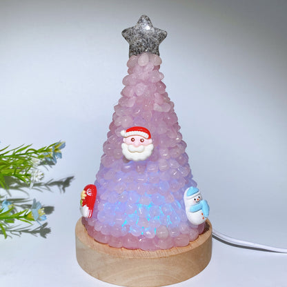 17.5cm Crystal Chips Christmas Tree Shape Lamp with Wooden Base