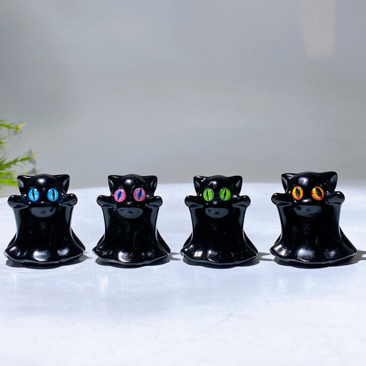 1.6" Black Obsidian Ghost Carving for Halloween Wholesale