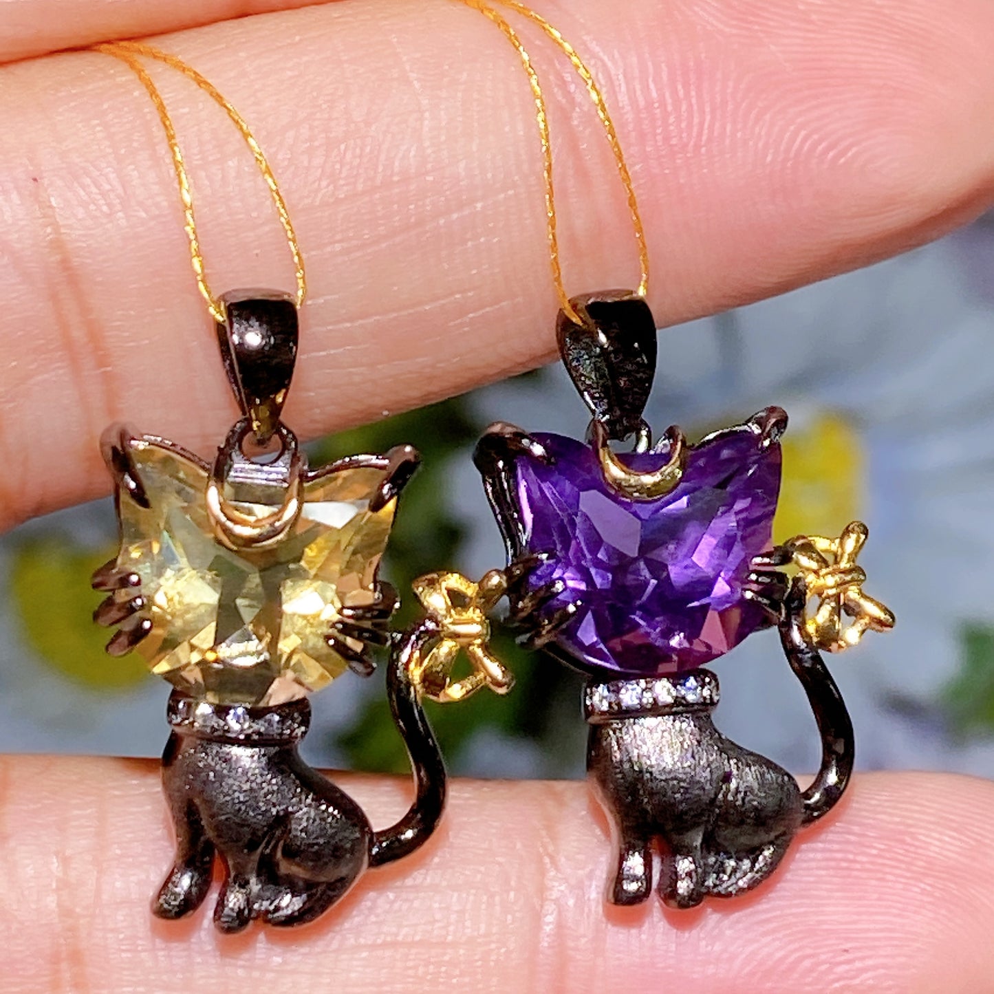 Amethyst Citrine S925 Cat Pendant Crystal Healing Bulk Wholesale