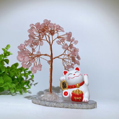 12cm Crystal Chips Fortune Tree with Maneki-neko Free Form