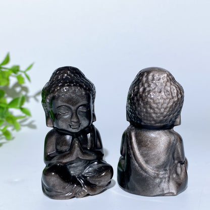 2.4"-2.9" Silvetr Obsidian Golden Obsidian Buddha Carvings Bulk Wholesale