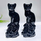 4.0" Natural Black Obsidian Skull Cat Carving for Halloween Wholesale