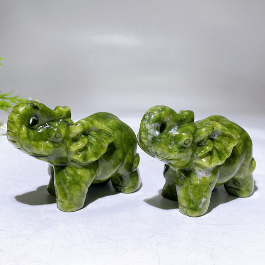 3.7" Natural Serpentine Elephant Carving Wholesale