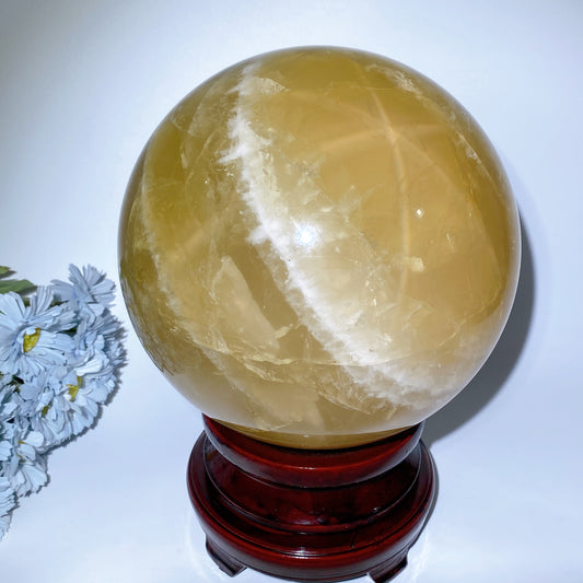 Large Unique Star Citrine Sphere with Wooden Stand
