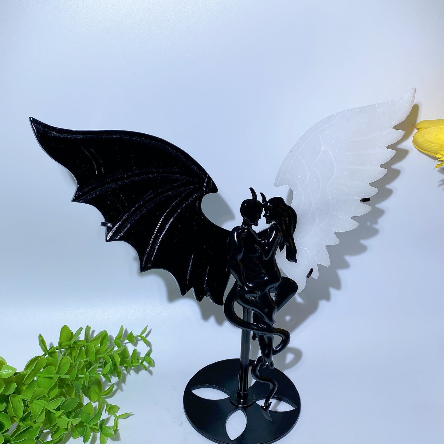 Large Crystal Devil Couple's Wings Carvings with Stand Bulk Wholesale