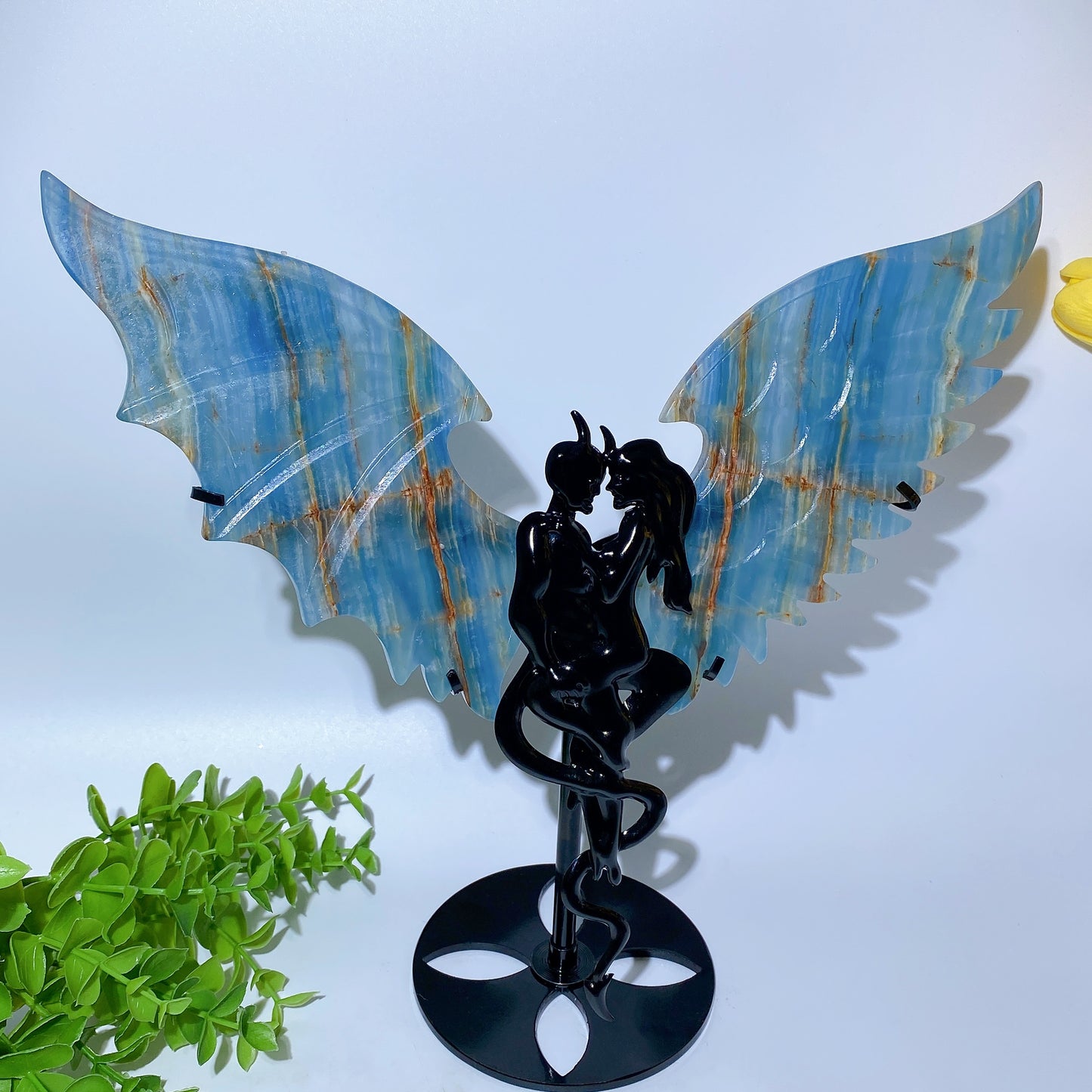 Large Crystal Devil Couple's Wings Carvings with Stand Bulk Wholesale