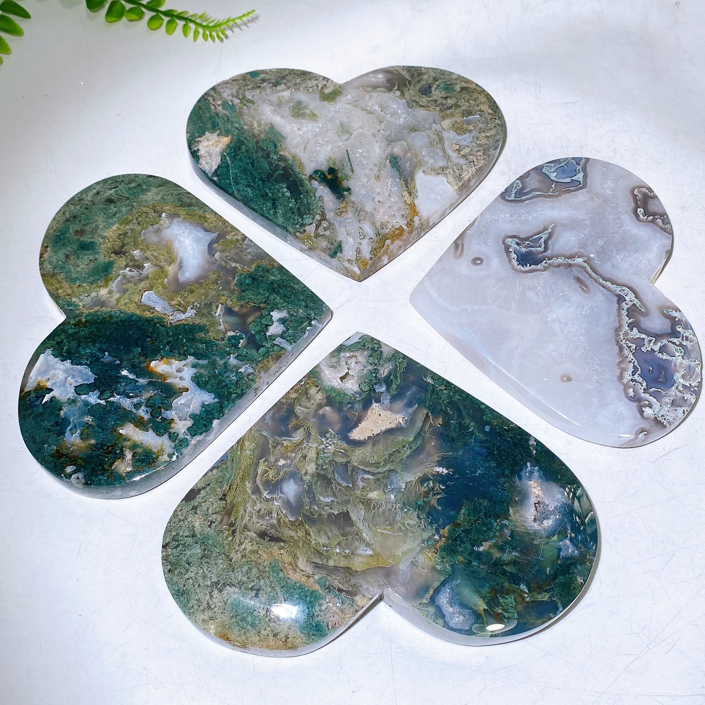 Atrophylite Garnet Moss Agate Heart Carving with Stand Wholesale