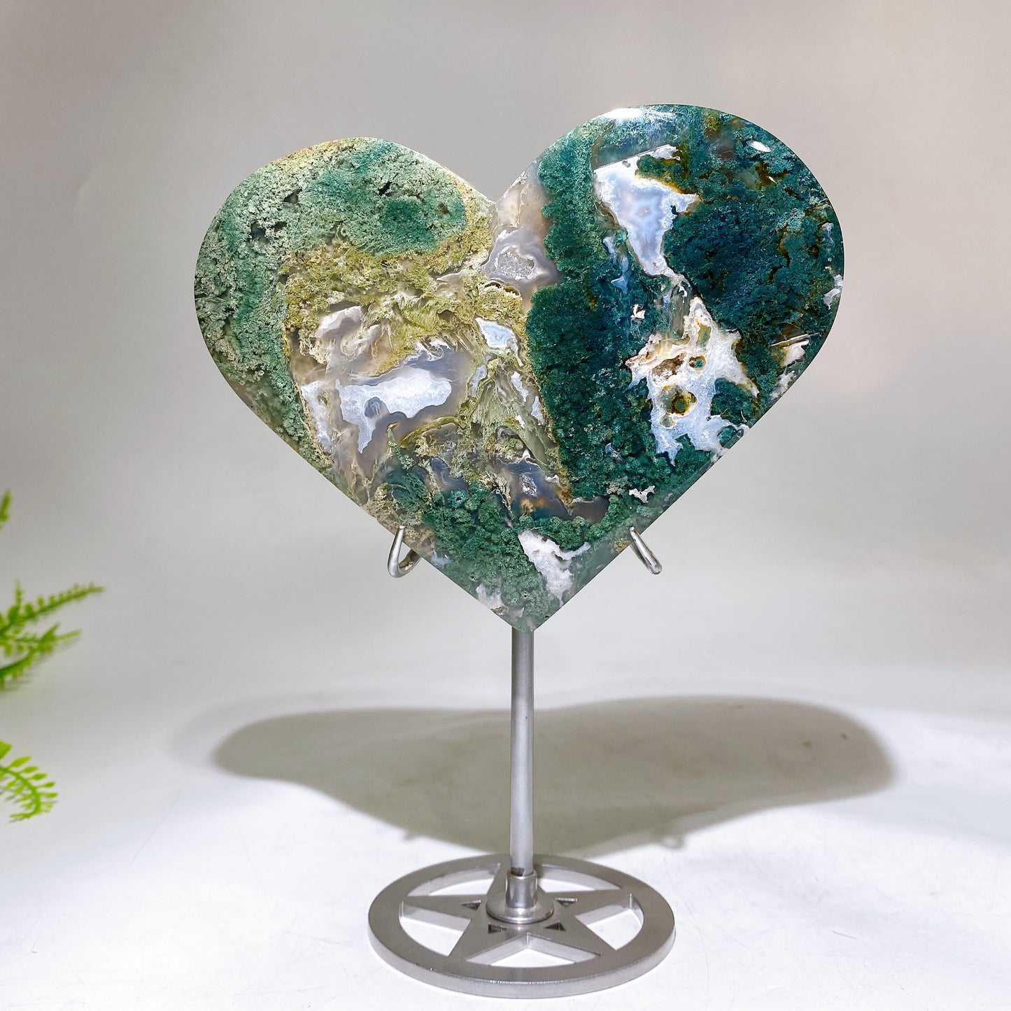 Atrophylite Garnet Moss Agate Heart Carving with Stand Wholesale