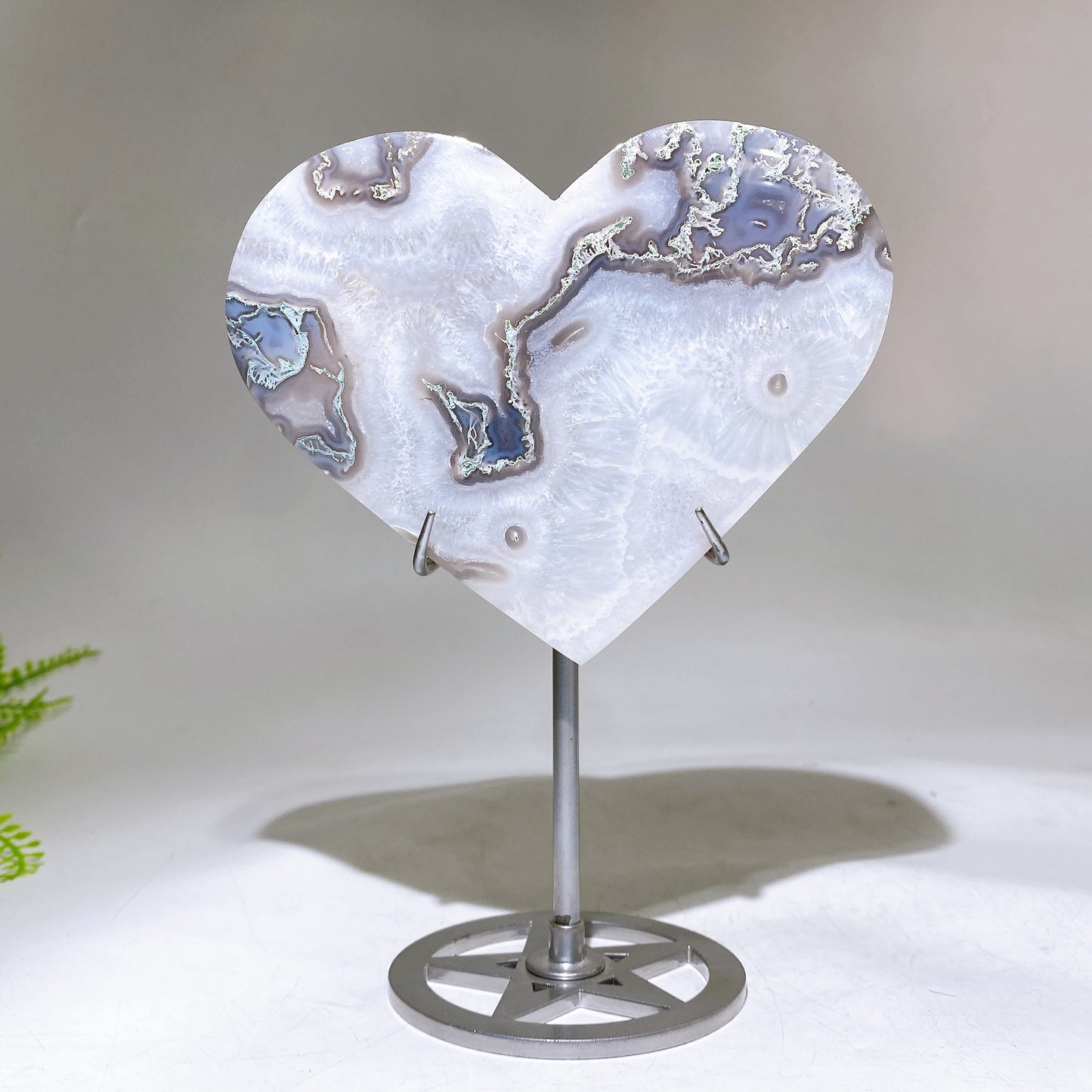 Atrophylite Garnet Moss Agate Heart Carving with Stand Wholesale
