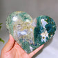Atrophylite Garnet Moss Agate Heart Carving with Stand Wholesale