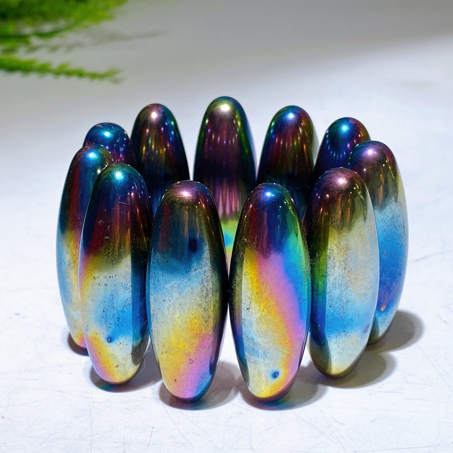Aura Rainbow Magnetic Hematite Elliptical Zinger Snake Egg Crystal Wholesale