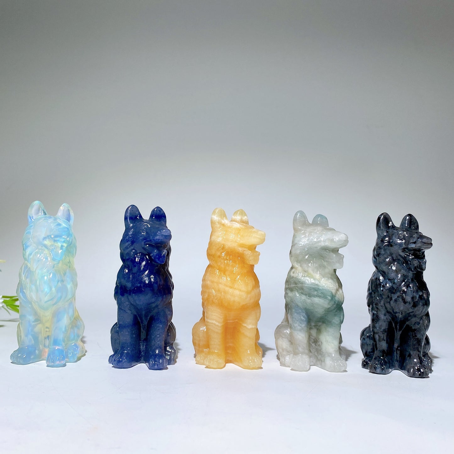 3.1" Mixed Crystal German Shepherd Dog Carvings Bulk Wholesale
