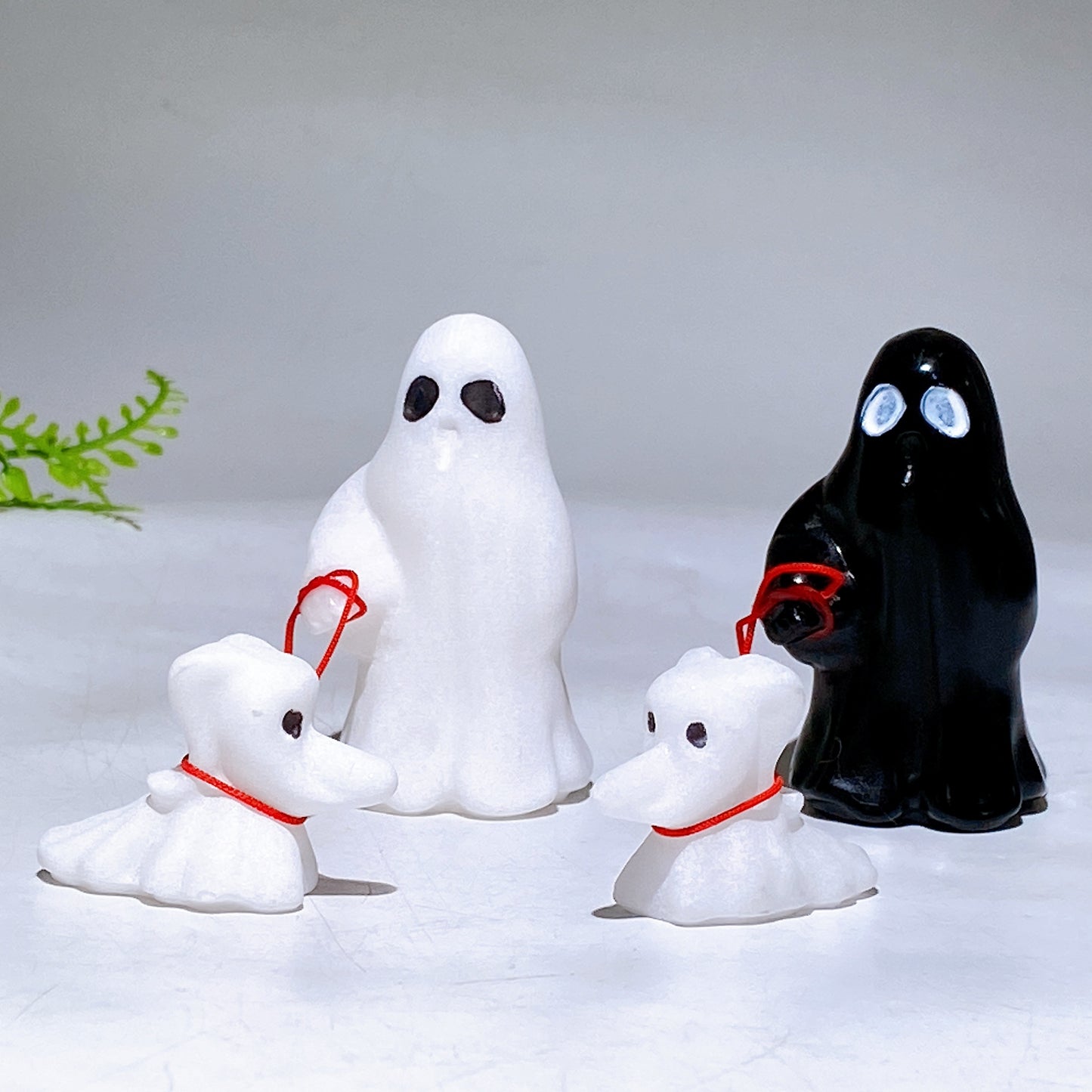 White Jade Black Obsidian Ghost with Zero Dog Carving for Halloween Wholesale