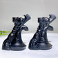 3.6" Black Obsidian Cat on Witch's Hat Broom Carving for Halloween Wholesale