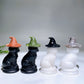 3.3" Black Obsidian White Jade Cat with Crystal Witch's Hat Carving for Halloween Wholesale