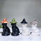 3.3" Black Obsidian White Jade Cat with Crystal Witch's Hat Carving for Halloween Wholesale