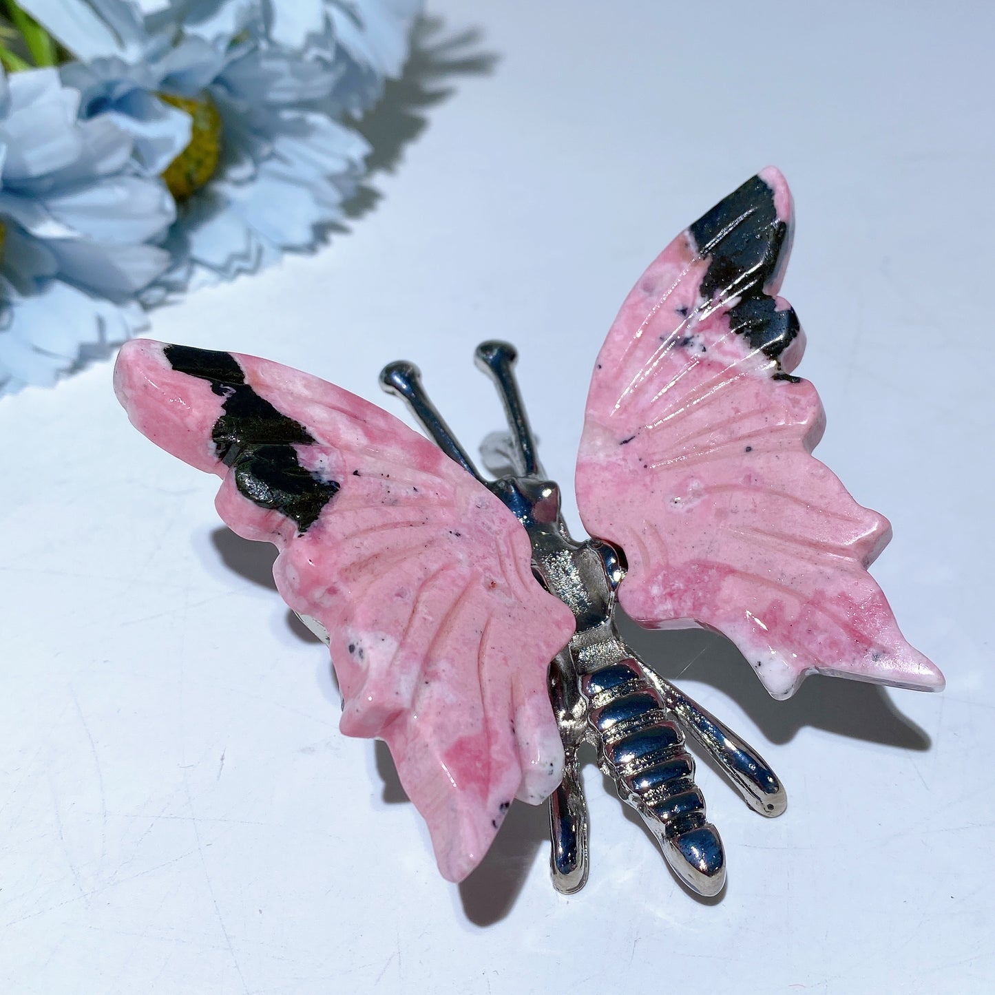 3.0" Peru Rhodonite Butterfly Carvings Free Form Bulk Wholesale