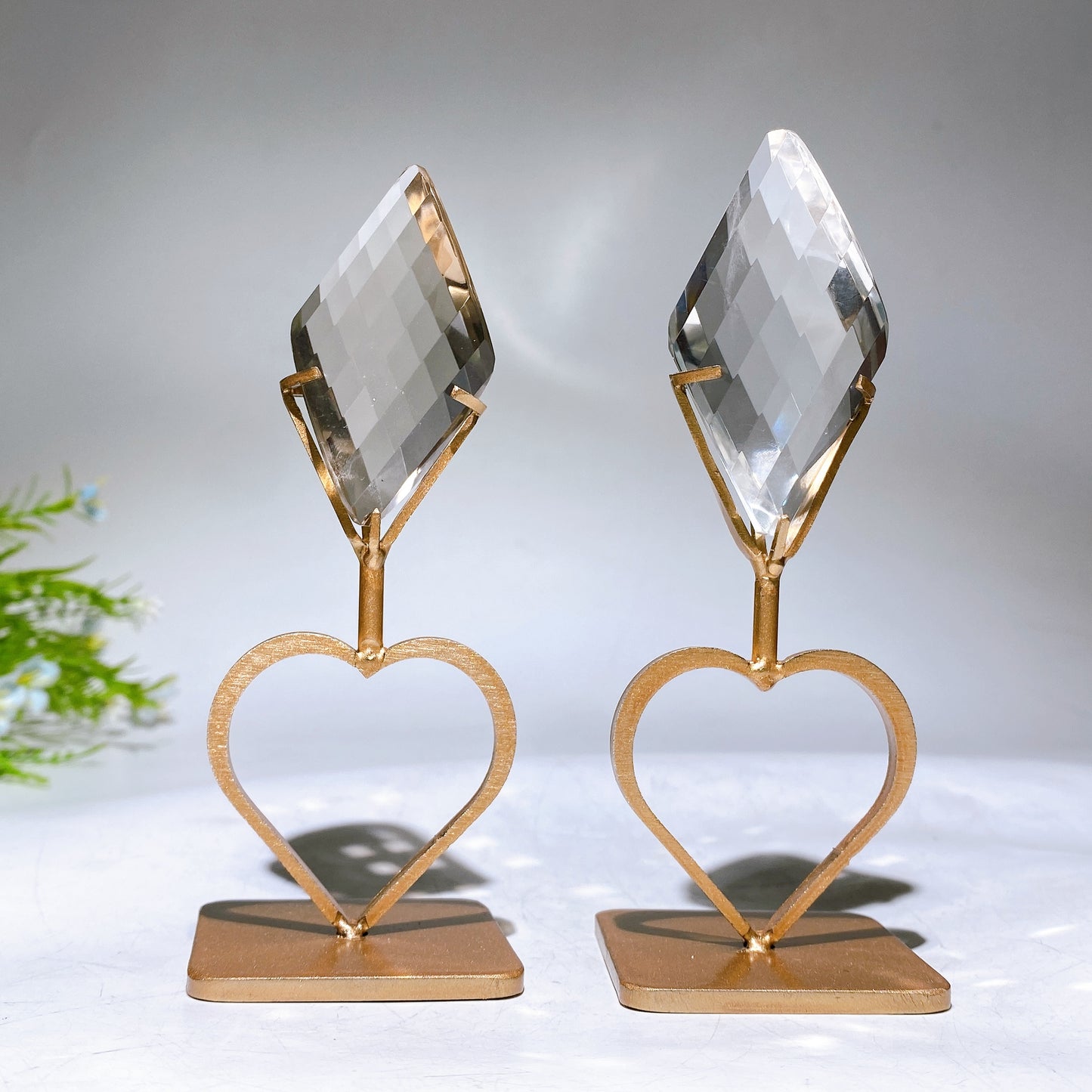 Faceted Clear Quartz Water-drop Diamond Curved Rhombus with Stand Wholesale