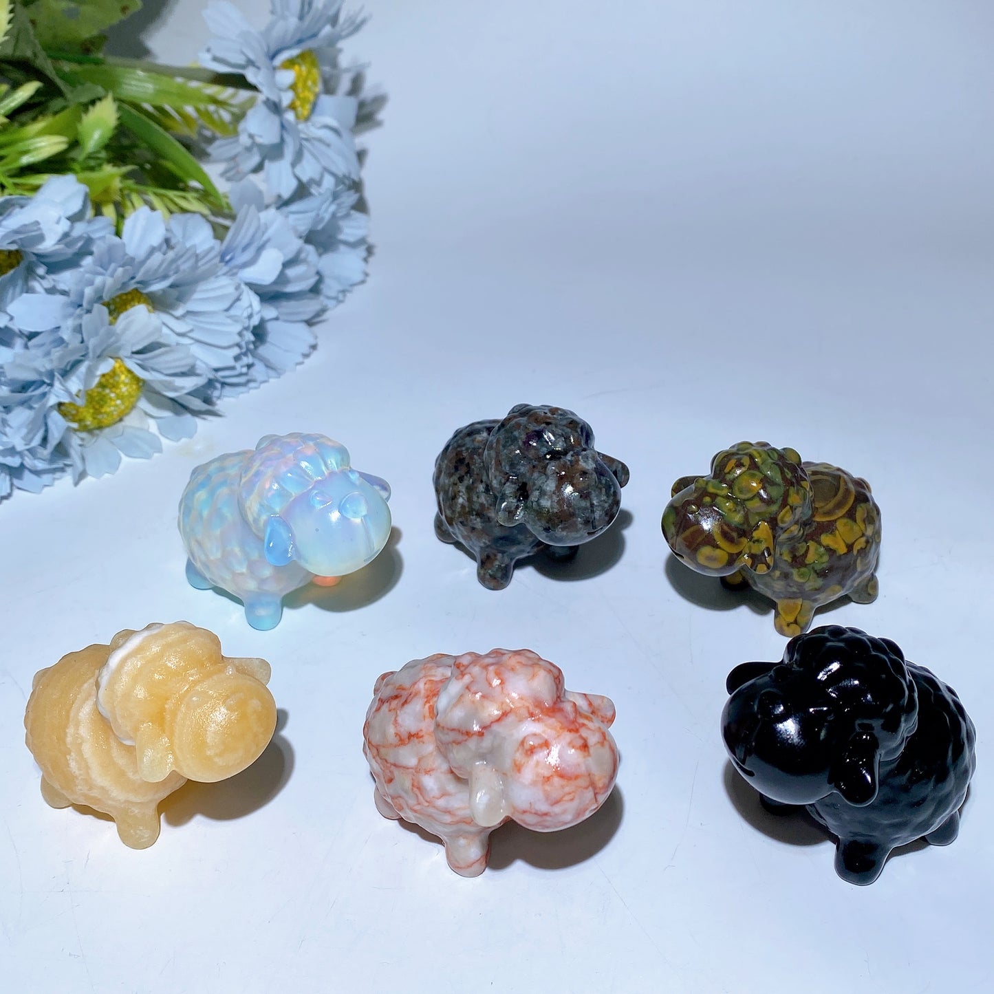 2.4" Mixed Crystal Sheep Carvings Bulk Wholesale
