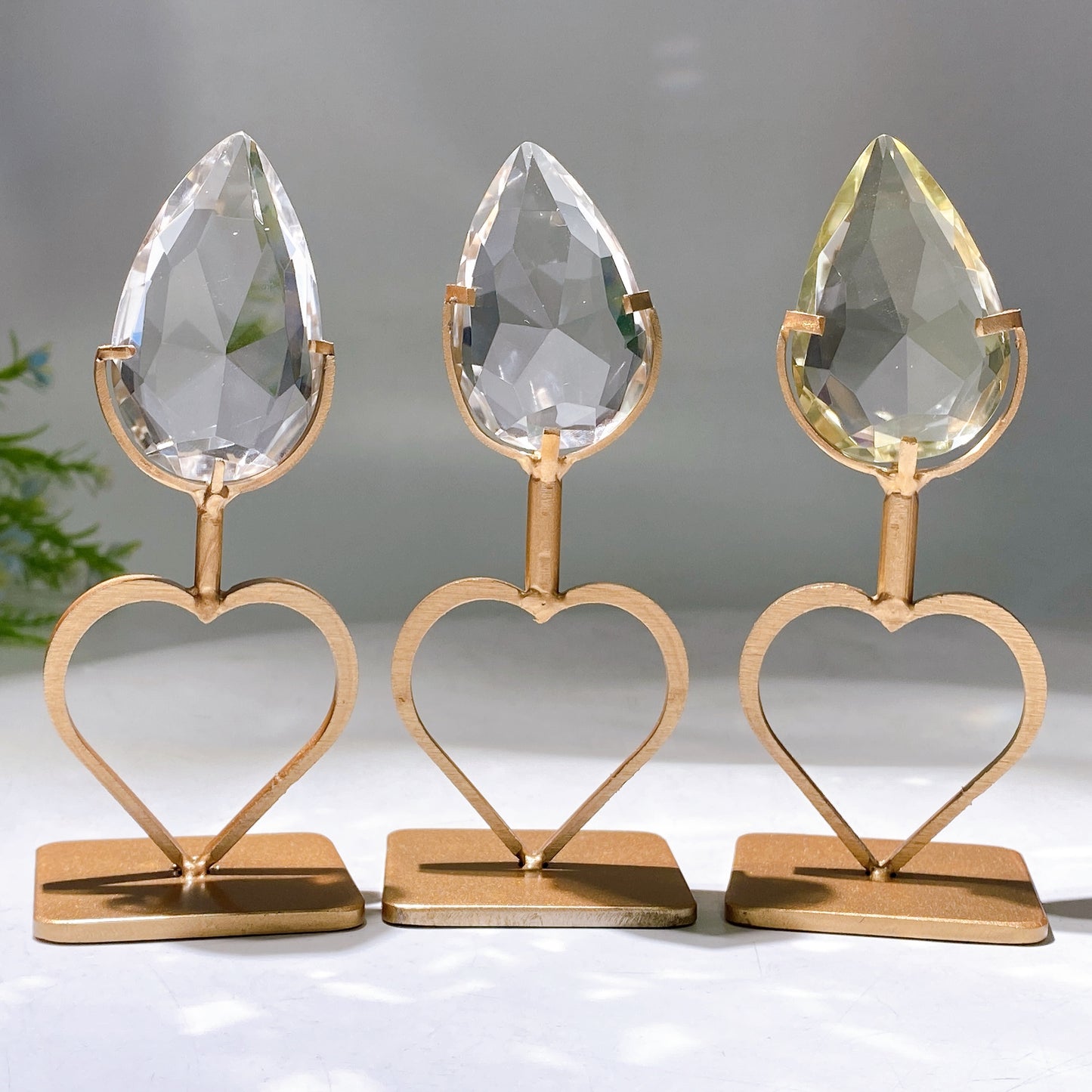 Faceted Clear Quartz Water-drop Diamond Curved Rhombus with Stand Wholesale