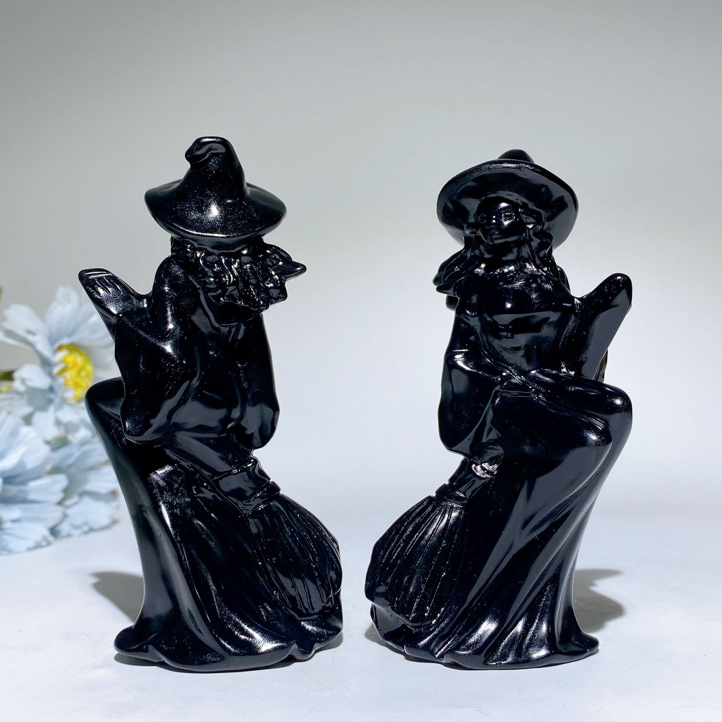 4.7" Black Obsidian Witch Carvings Bulk Wholesale