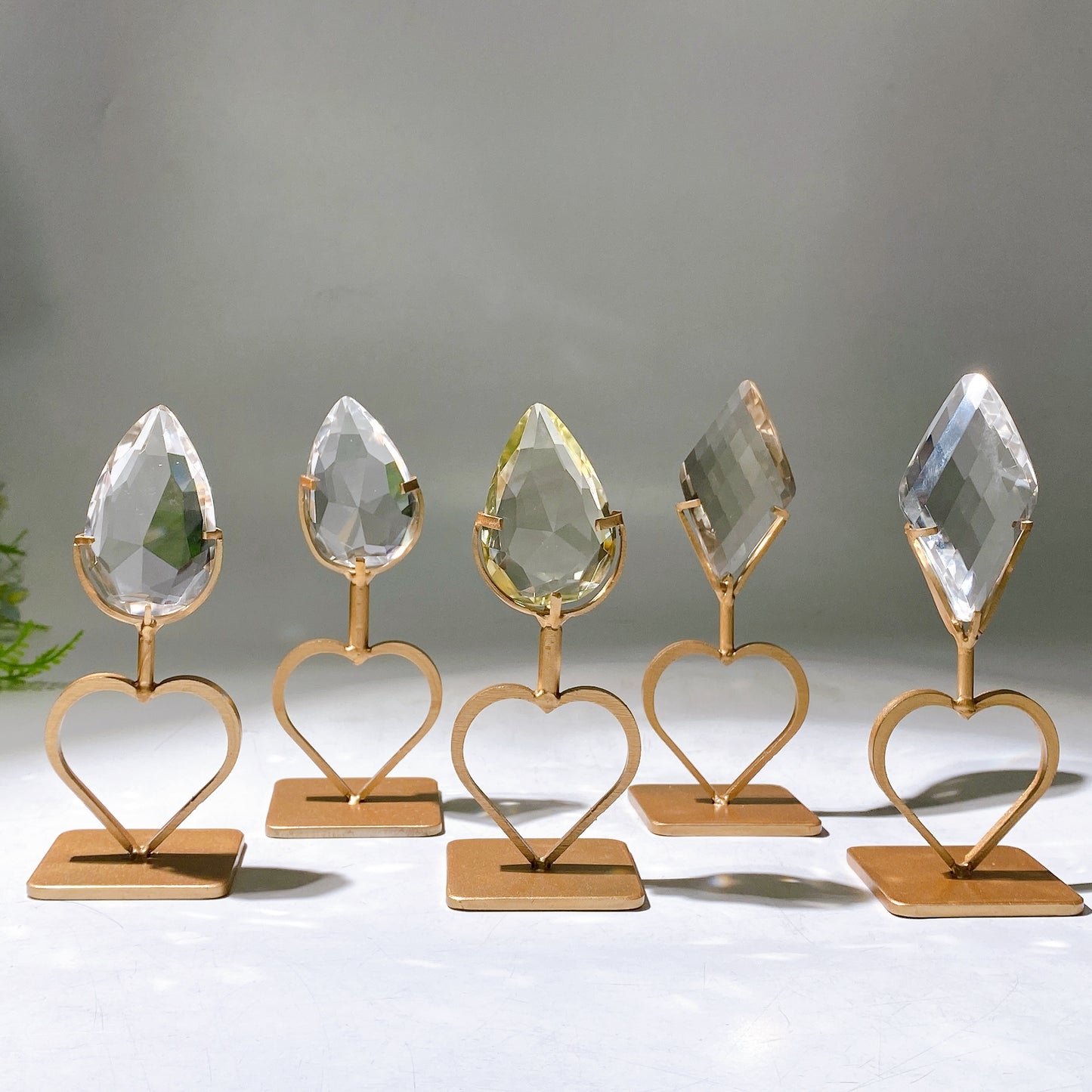 Faceted Clear Quartz Water-drop Diamond Curved Rhombus with Stand Wholesale
