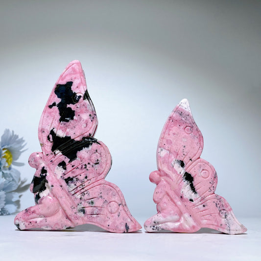 3.8"-4.8" Peru Rhodonite Butterfly Fairy Carvings Bulk Wholesale