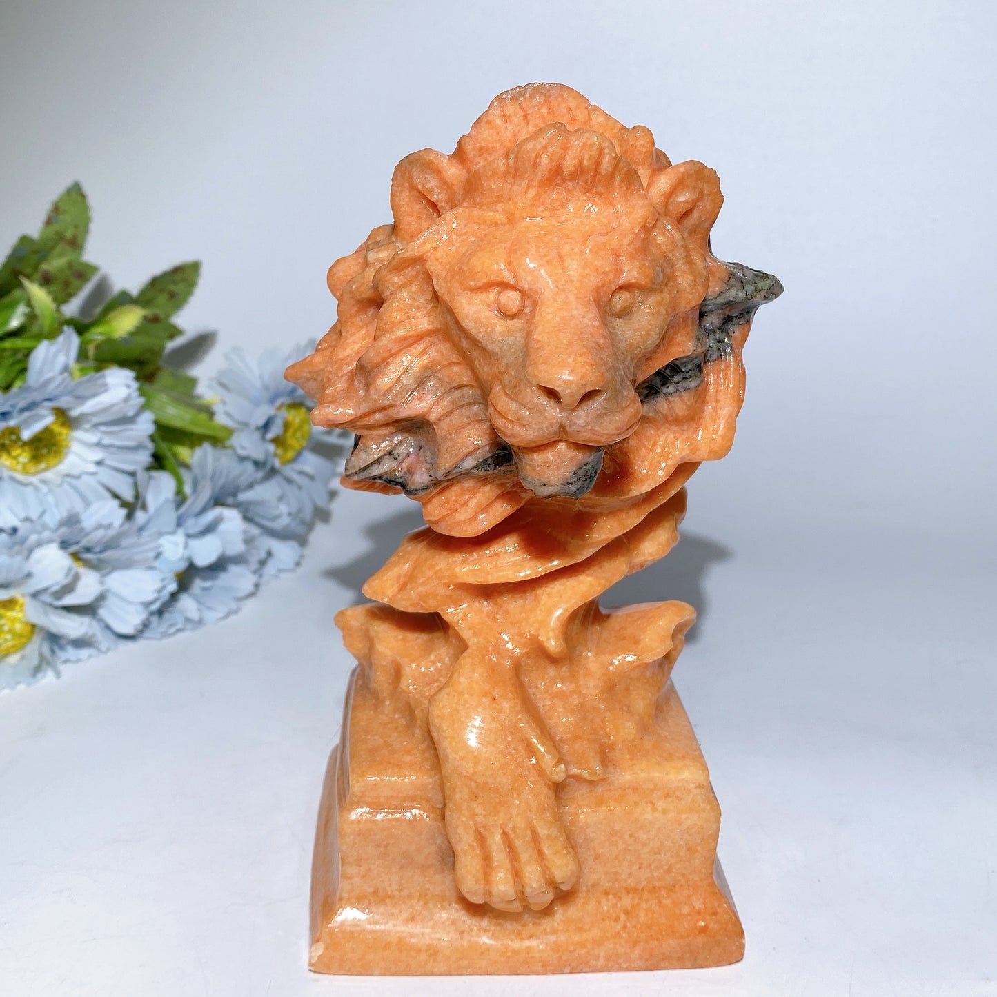 7.0" Sunstone Jade Lion Head Carvings Bulk Wholesale