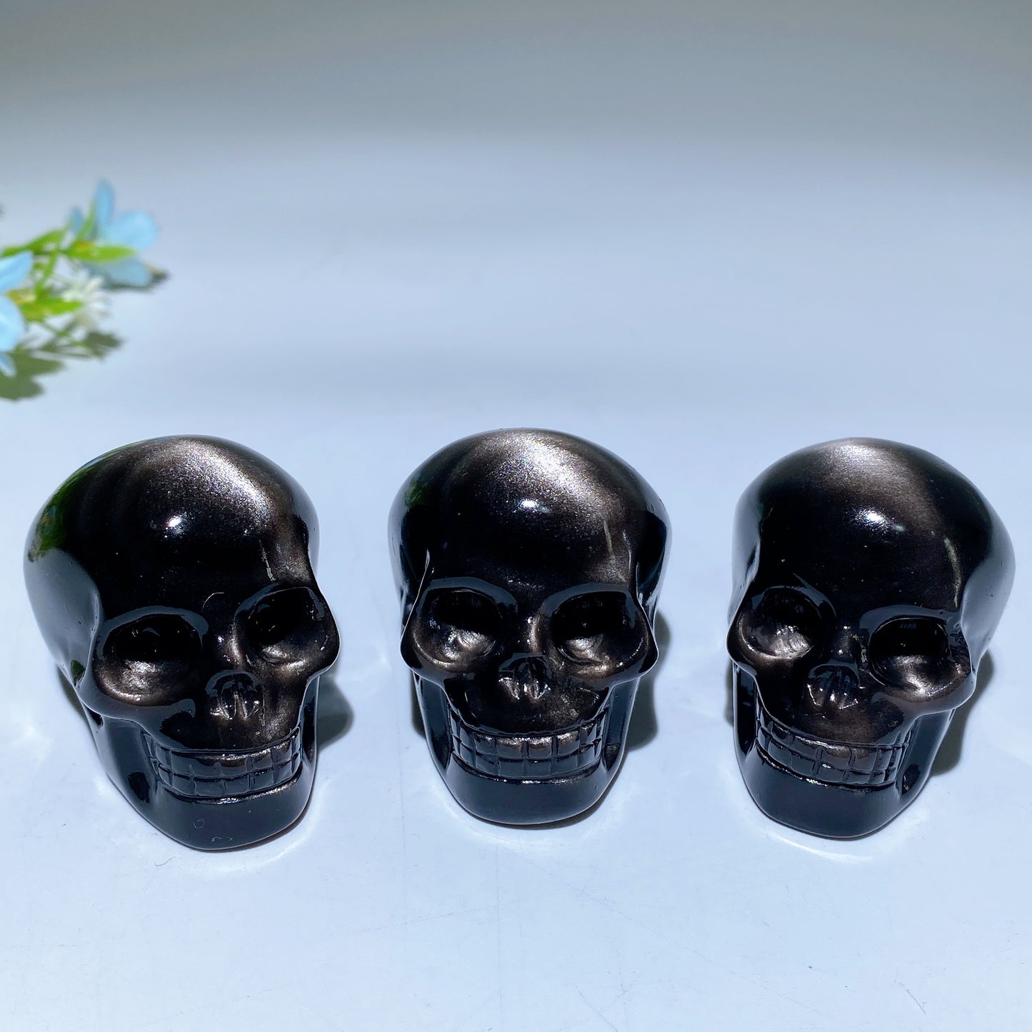 1.7" Silver Obsidian Skull Carvings Bulk Wholesale