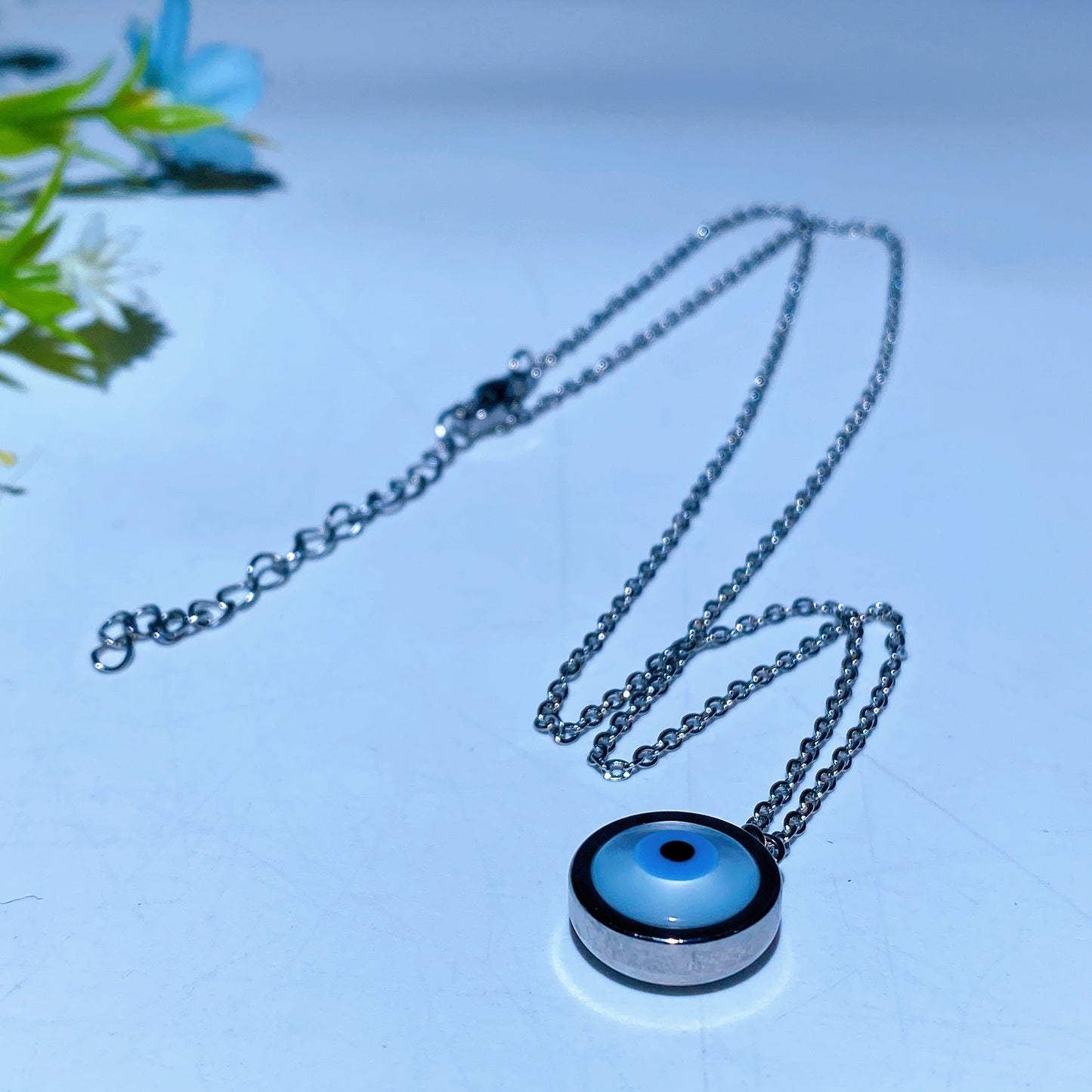 Silver Chain Crystal Evil Eye Necklace