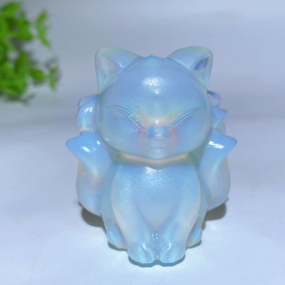 1.9" Mixed Crystal Nine-tails Fox Carvings Bulk Wholesale