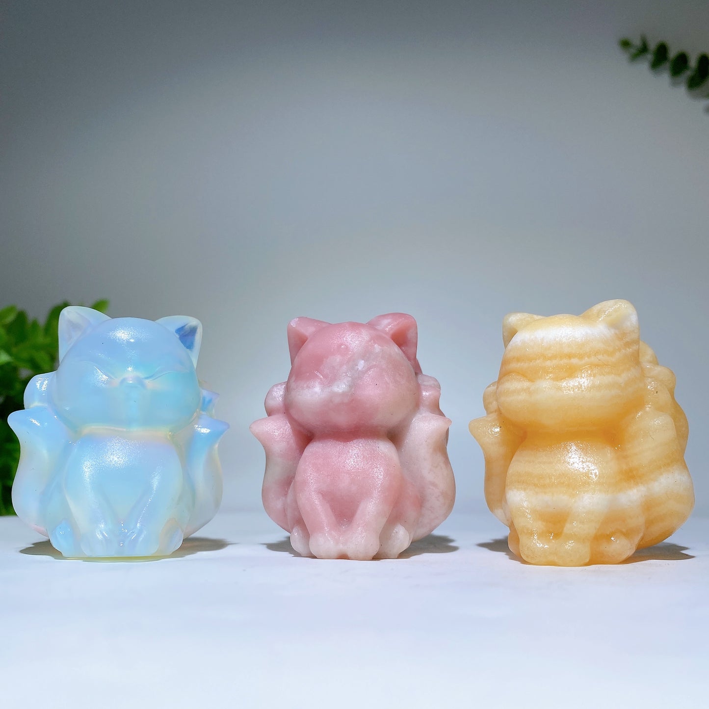 1.9" Mixed Crystal Nine-tails Fox Carvings Bulk Wholesale