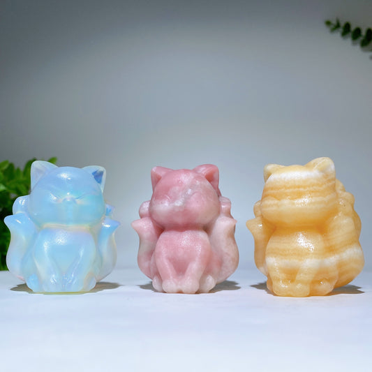 1.9" Mixed Crystal Nine-tails Fox Carvings Bulk Wholesale