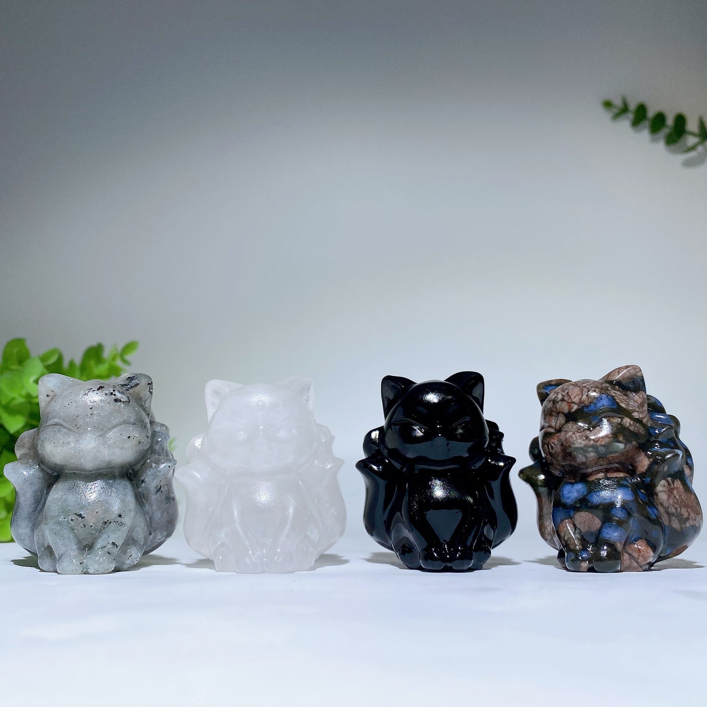 1.9" Mixed Crystal Nine-tails Fox Carvings Bulk Wholesale