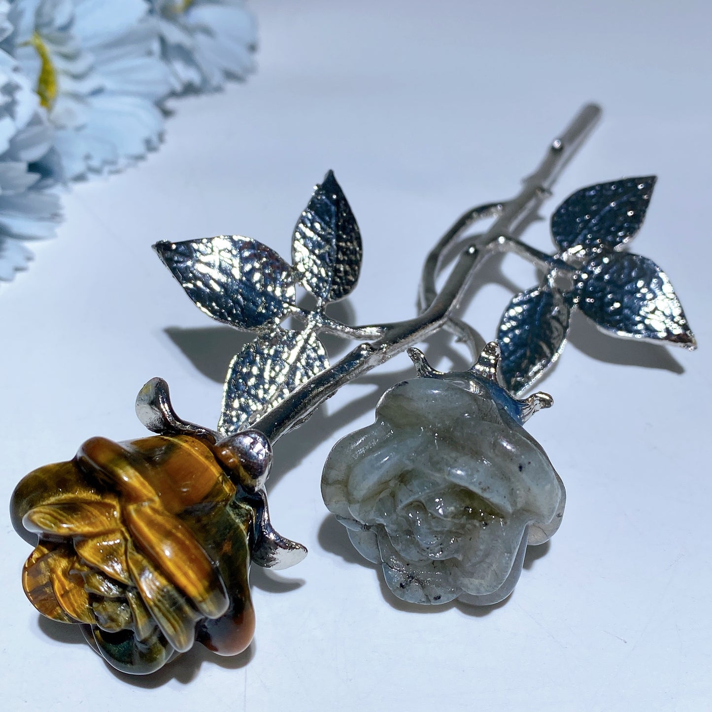 19cm Silver Stem Mixed Crystal Flowers Carvings Bulk Wholesale