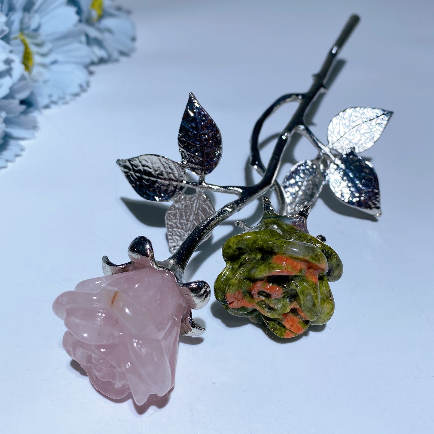 19cm Silver Stem Mixed Crystal Flowers Carvings Bulk Wholesale