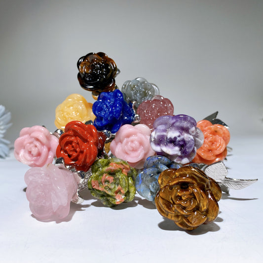 19cm Silver Stem Mixed Crystal Flowers Carvings Bulk Wholesale