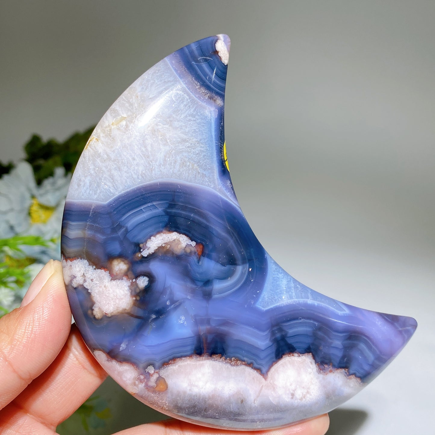 3.5"-4.5" Blue Flower Agate Moon Carvings Bulk Wholesale