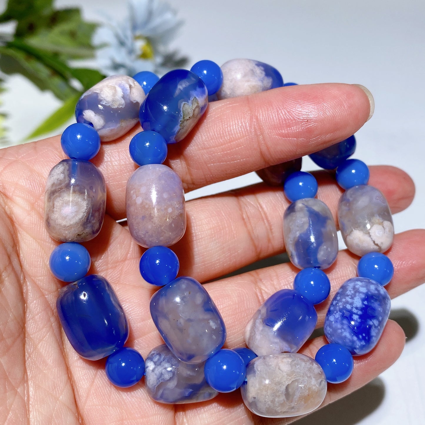 8-16mm Rose Quartz Jadeite Blue Flower Agate Bracelet Bulk Wholesale
