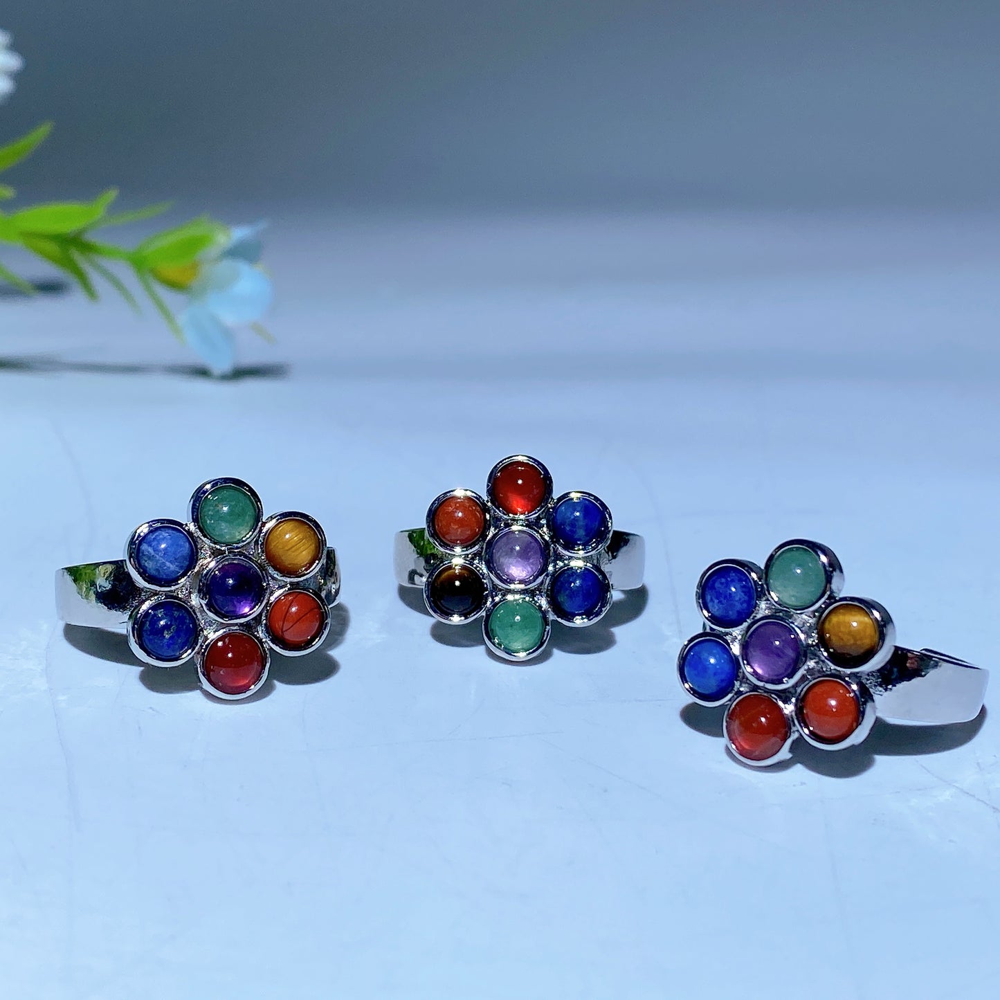 Adjustable Chakra Crystal Flower Ring Bulk Wholesale