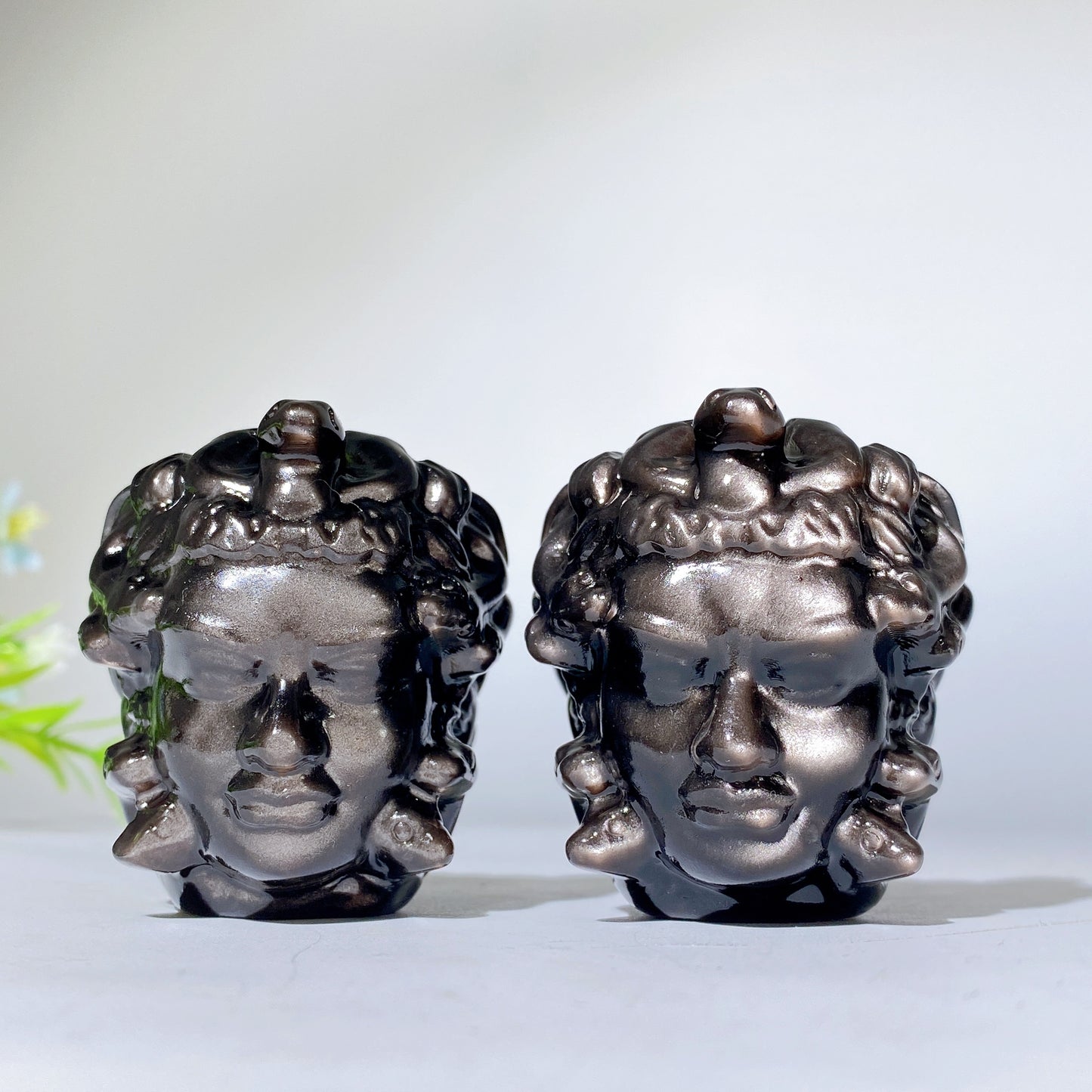 2.0" Silver Obsidian Medusa Carvings Bulk Wholesale