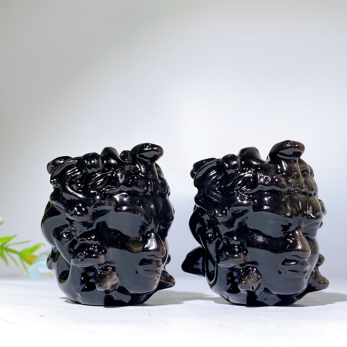 2.0" Silver Obsidian Medusa Carvings Bulk Wholesale