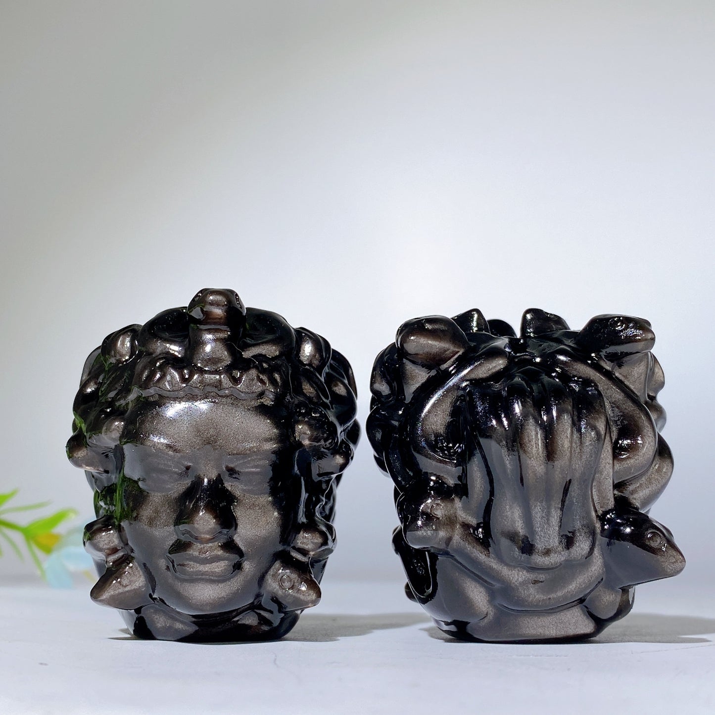 2.0" Silver Obsidian Medusa Carvings Bulk Wholesale